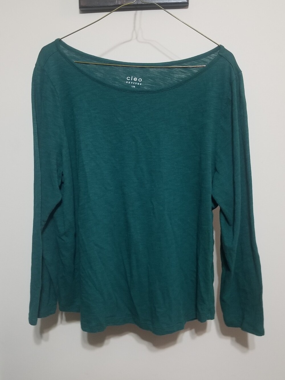 Cleo Large Petite Teal Long Sleeve Scoop Neck Top - Picture 1 of 5
